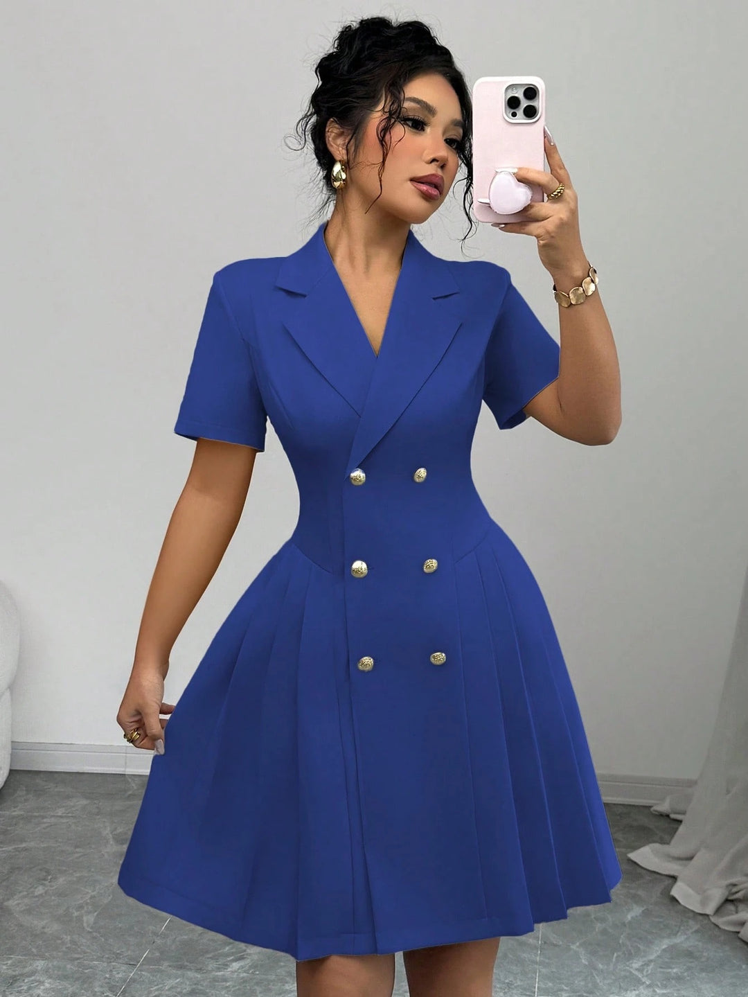 Lune London Elegant Pleated Double-Breasted Dress for Women