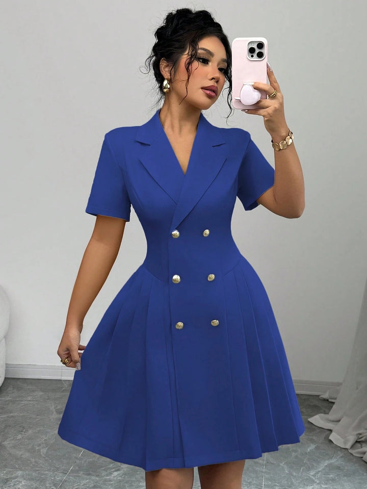 Lune London Elegant Pleated Double-Breasted Dress for Women
