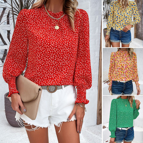 Women's shirt with floral appliqués and elegant ruffles Lune London