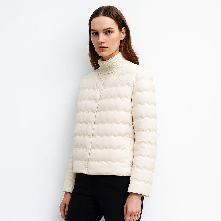 Ladies lightweight quilted jacket with high collar and elastic cuffs Lune London
