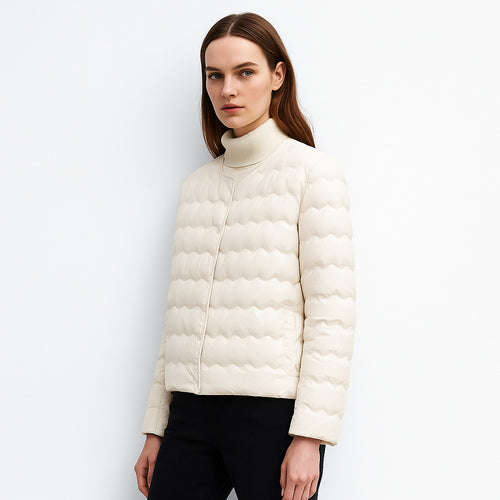 Ladies lightweight quilted jacket with high collar and elastic cuffs Lune London