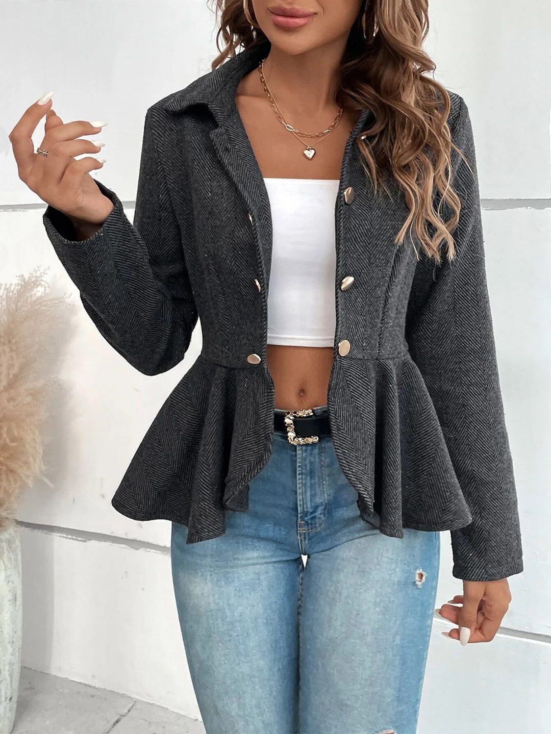 Women Elegant and Flattering Jacket with Curved Hem Lune London