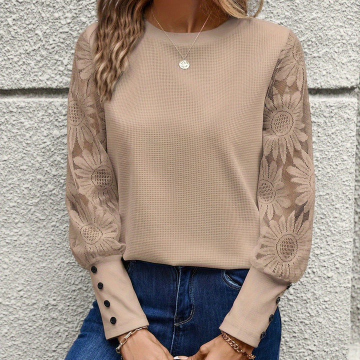 Ladies Elegant Top with Floral Crochet Sleeves Lune London
