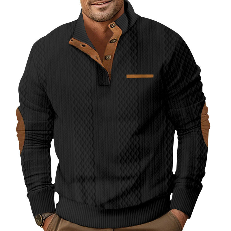 Knit sweater for men with classic button placket and leather details Lune London