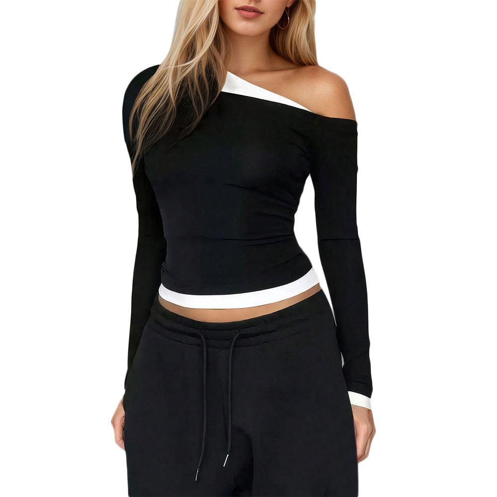 Top à manches longues pour femme avec décolleté asymétrique et détails fins Chic & Stil