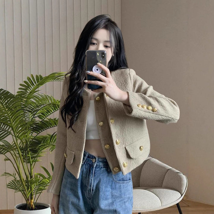 Women Structured Short Jacket with Decorative Buttons Chic & Stil