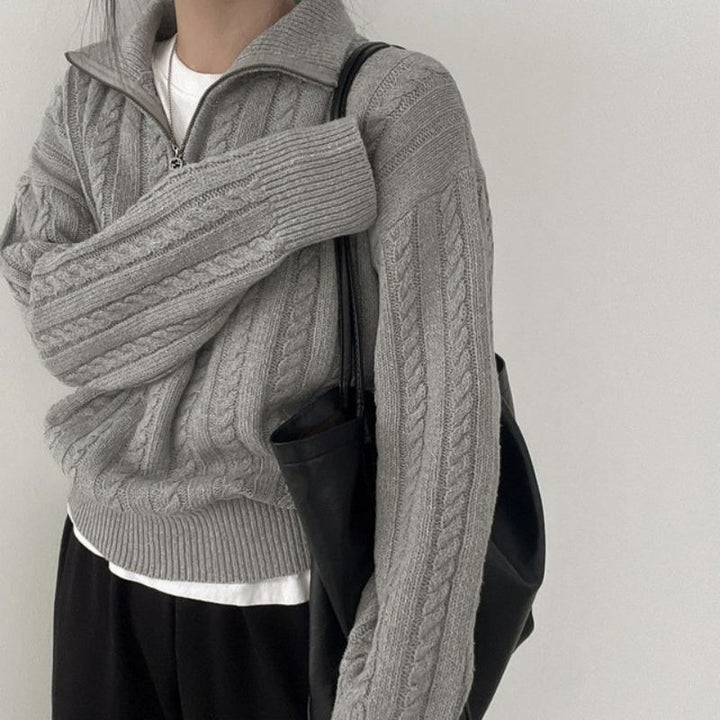 Cozy knitted sweater for women with high collar and zip Lune London