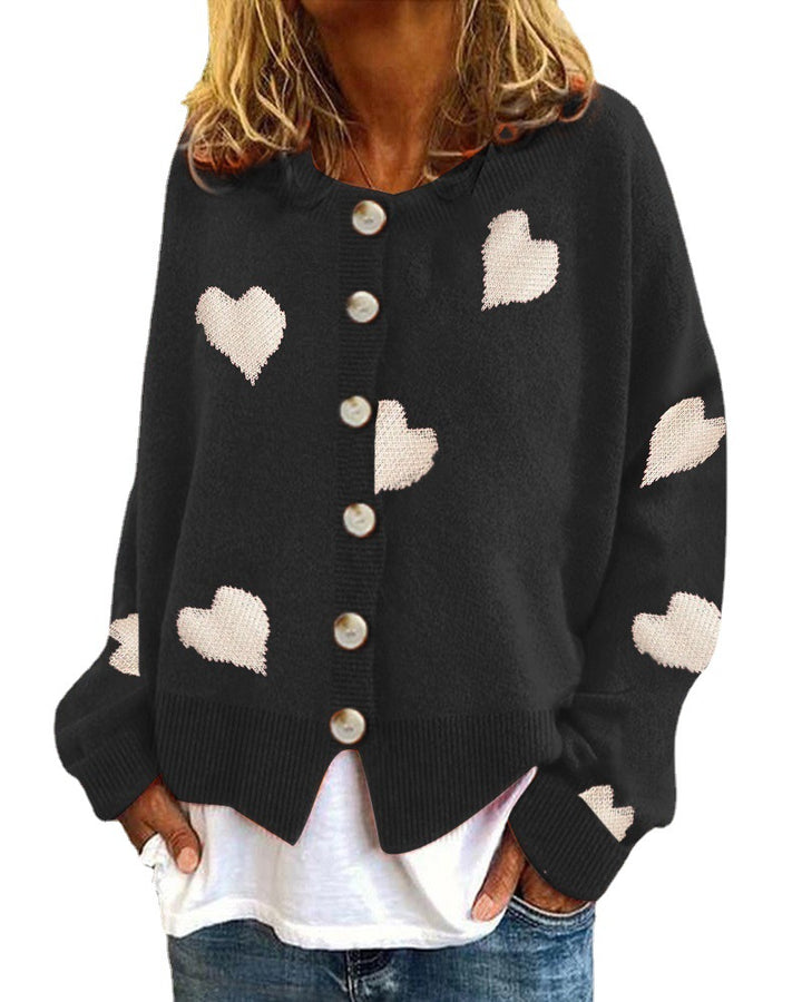 Knit jacket for women with heart pattern and button placket Lune London