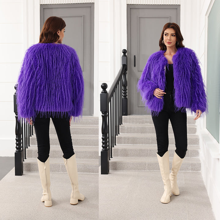 Ladies Short Soft Faux Fur Jacket with Flared Sleeves Lune London