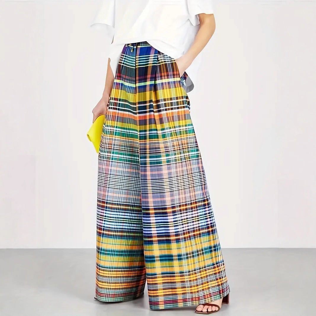 Wide plaid pants for women with elastic waist and sturdy woven structure Lune London