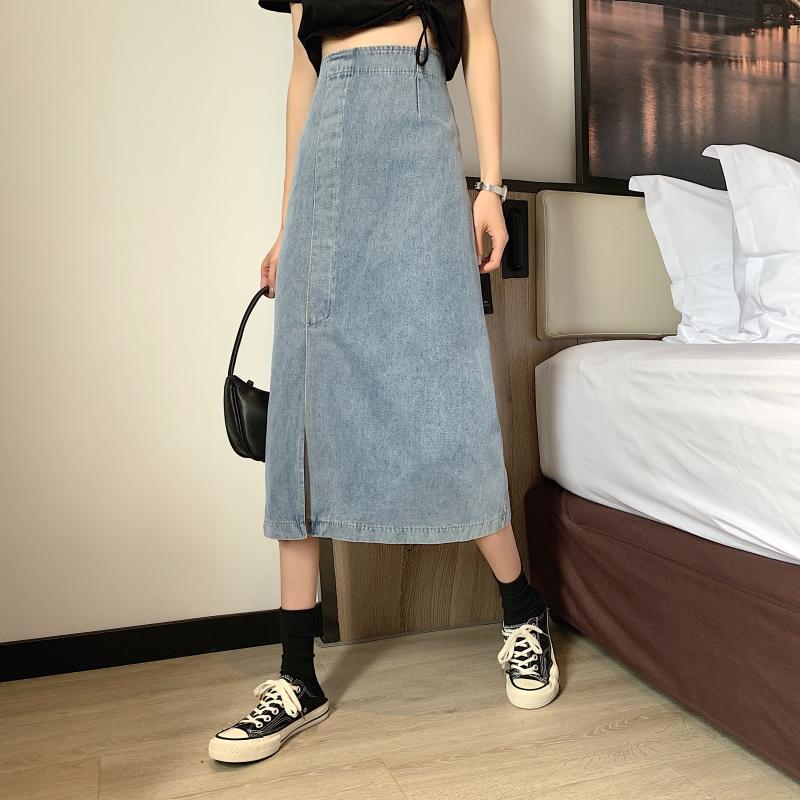 Jupe midi en jean pour femmes avec fente latérale Chic & Stil