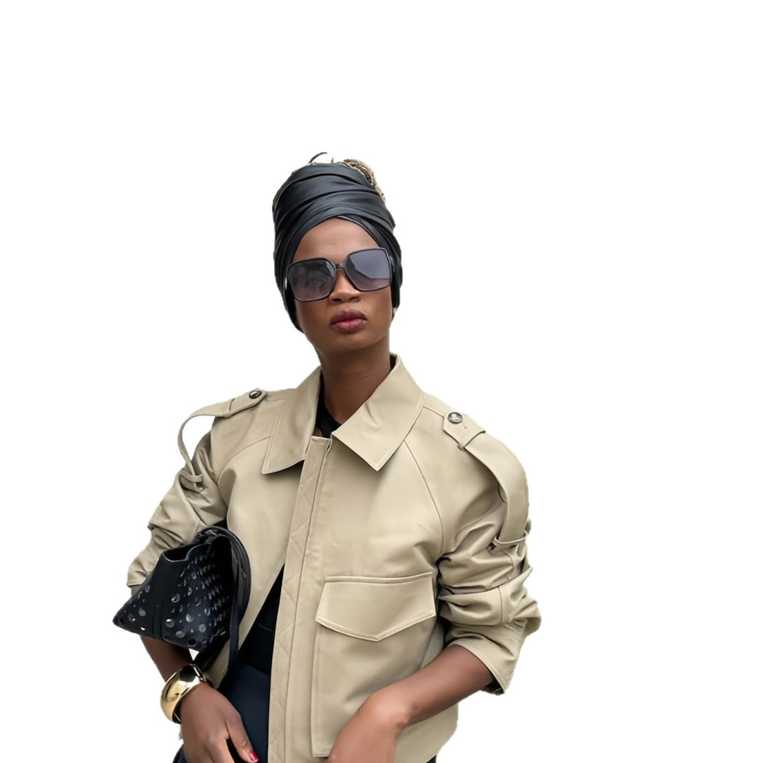 Trendy faux leather jacket for women with a relaxed fit and chic elegant details