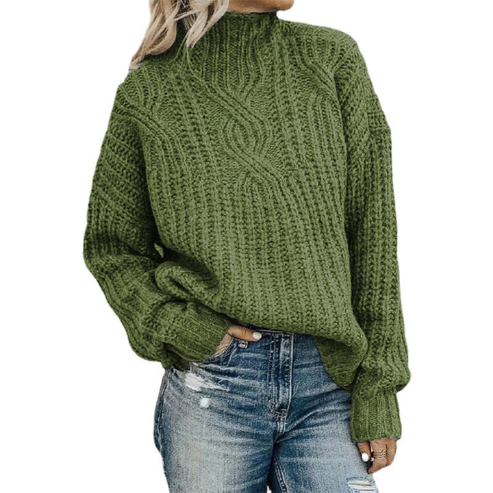 Ladies Comfortable knit sweater with high collar and twisted pattern Lune London