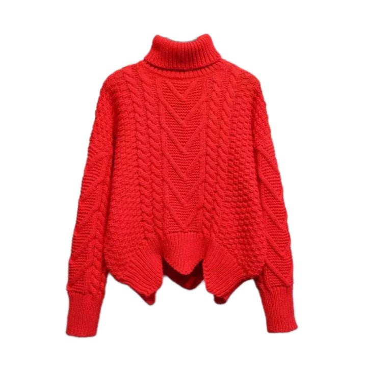 Lady Large Sweater with High Collar and Chic Knit Pattern and Style
