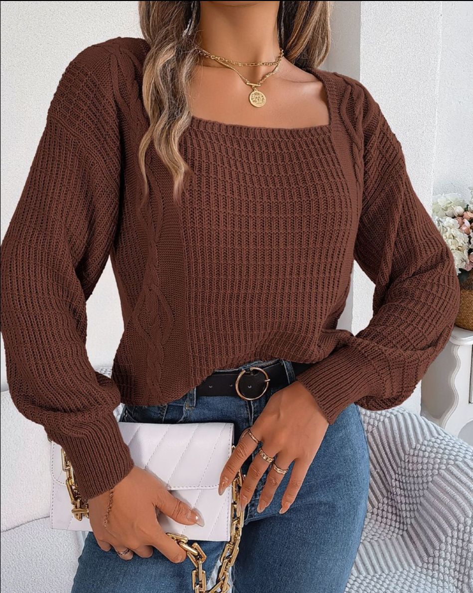 Casual knitted sweater for women with structured surface and romantic braid design Lune London