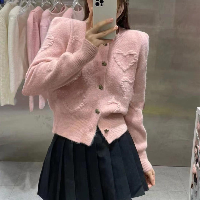 Women's knitted jacket with heart-shaped details and press studs Lune London