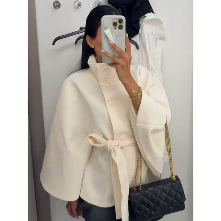 Elegant women's cape coat with bow detail and voluminous sleeves Lune London