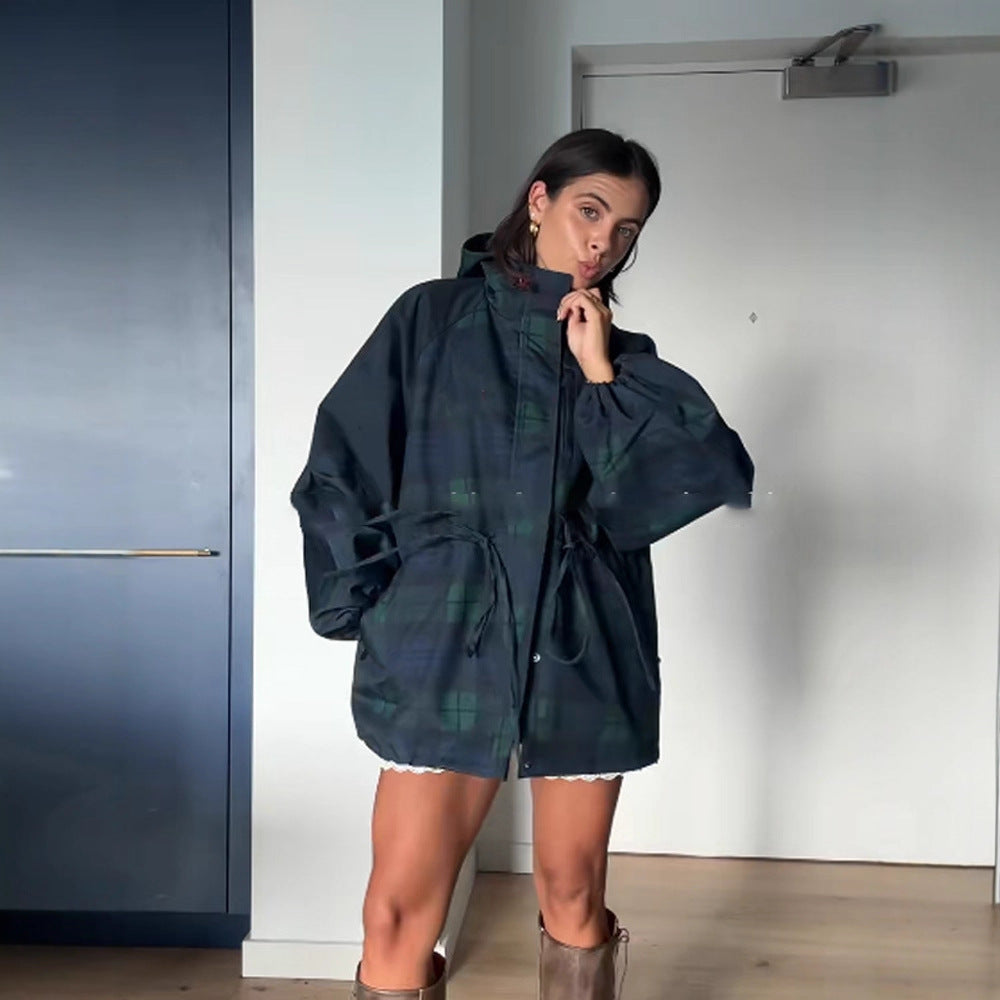 Veste décontractée pour femme avec un motif à carreaux tendance et ceinture ajustable Chic & Stil