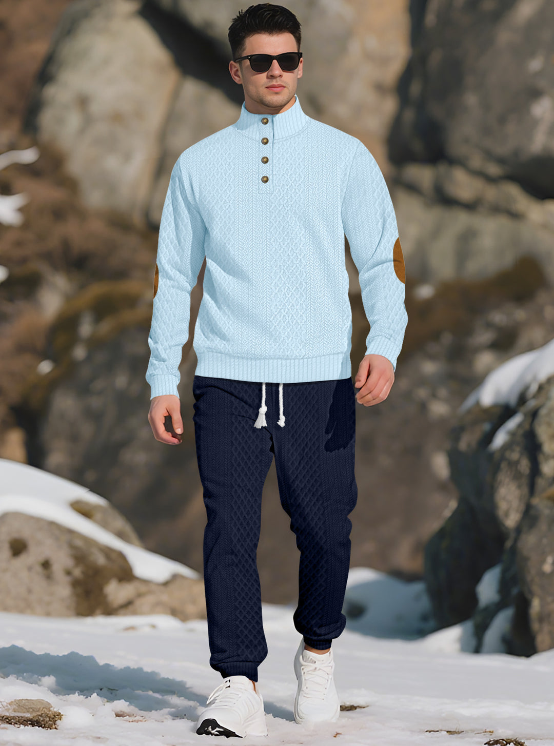 Comfortable knitted sweater for men with a high collar and trendy buttons Lune London