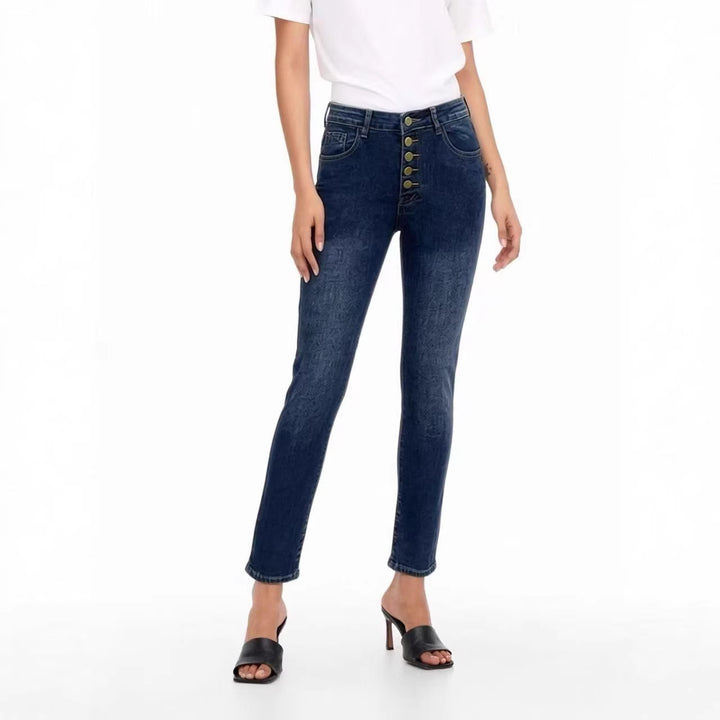 Women's Slim-Fit Jeans with Elegant Button Placket and High Waist Lune London