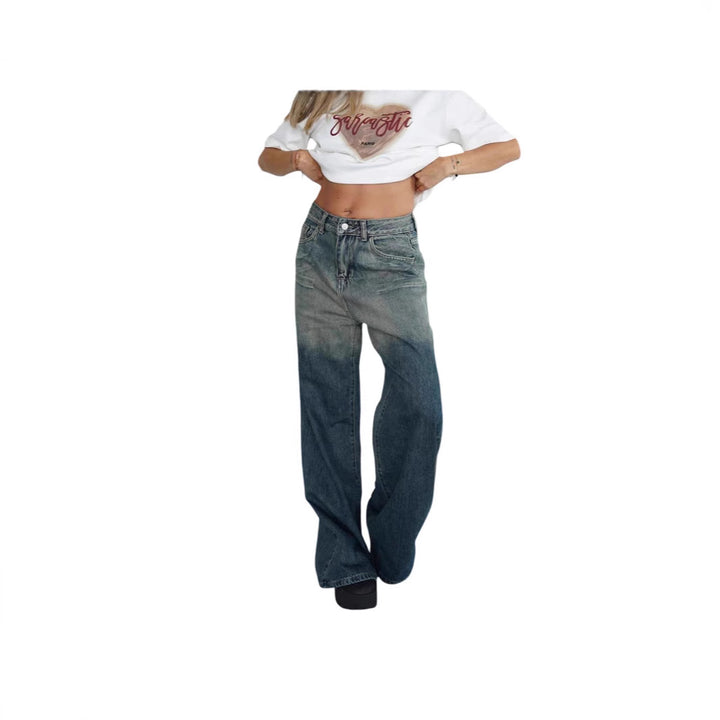 Women's loose high-waist jeans with trendy gradient and wide leg Lune London