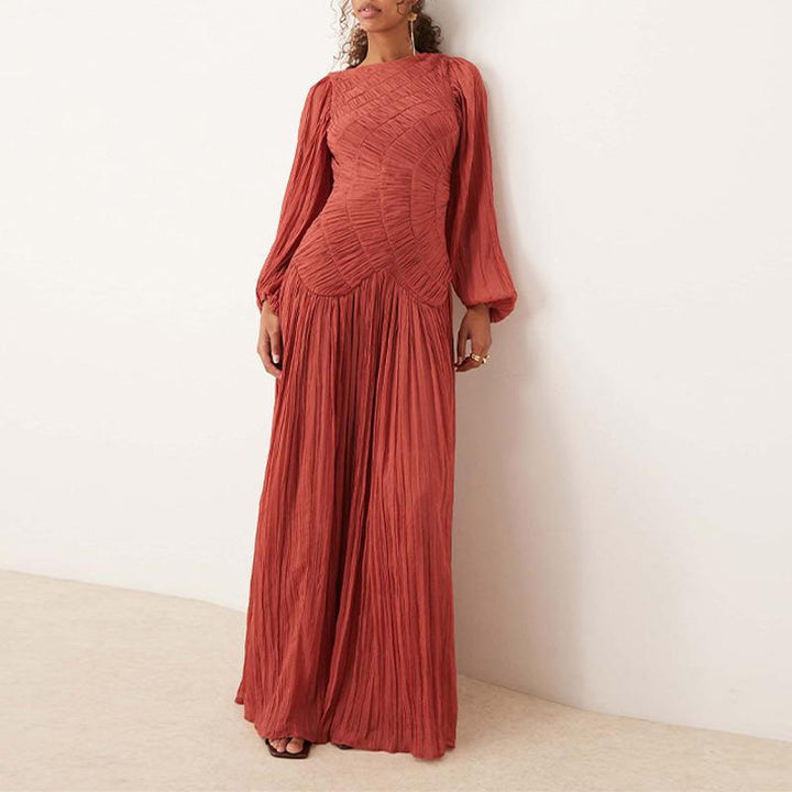 Maxi dress for women with refined pleats and elegant long sleeves Lune London