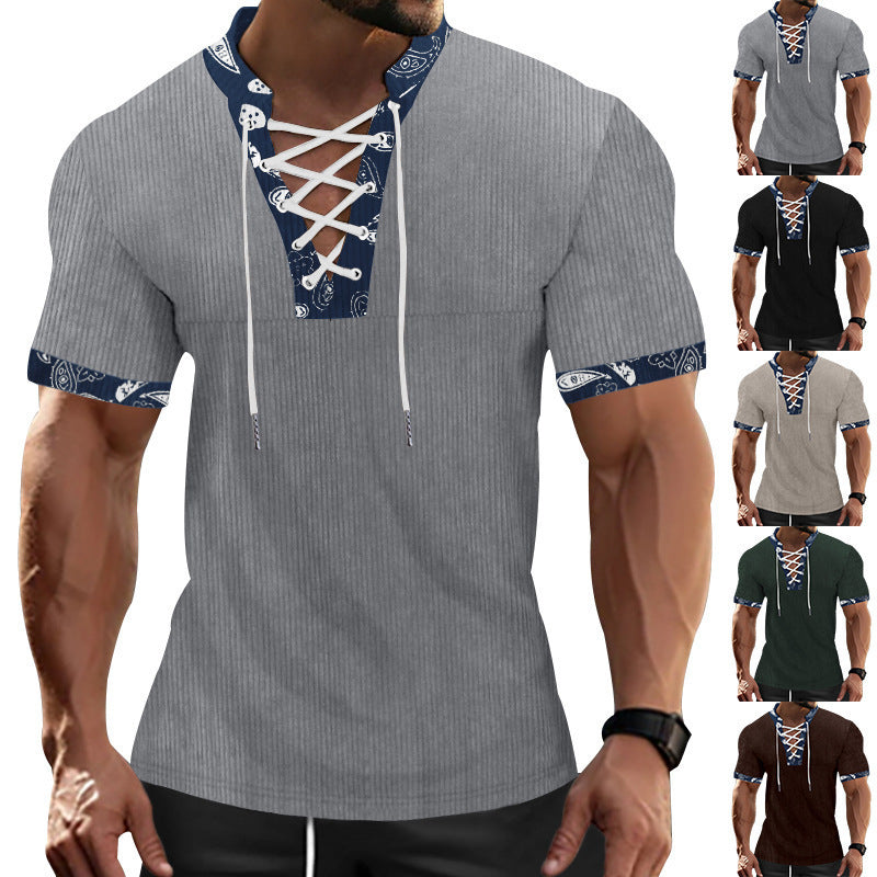 Men's Short Sleeve Henley T-Shirt with Modern Lace Design and Attractive Contrast Elements Lune London