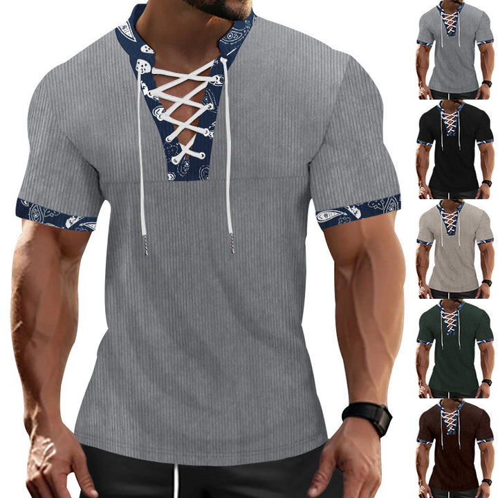 Men's Short Sleeve Henley T-Shirt with Modern Lace Design and Attractive Contrast Elements Lune London