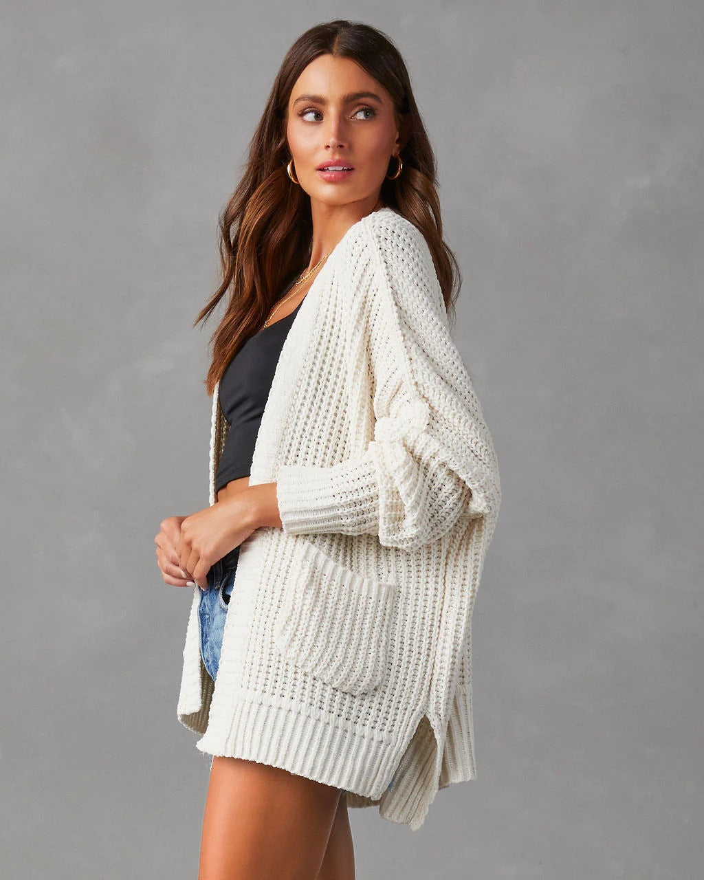 Ladies Casual Knit Vest with Pockets and Open Front Lune London