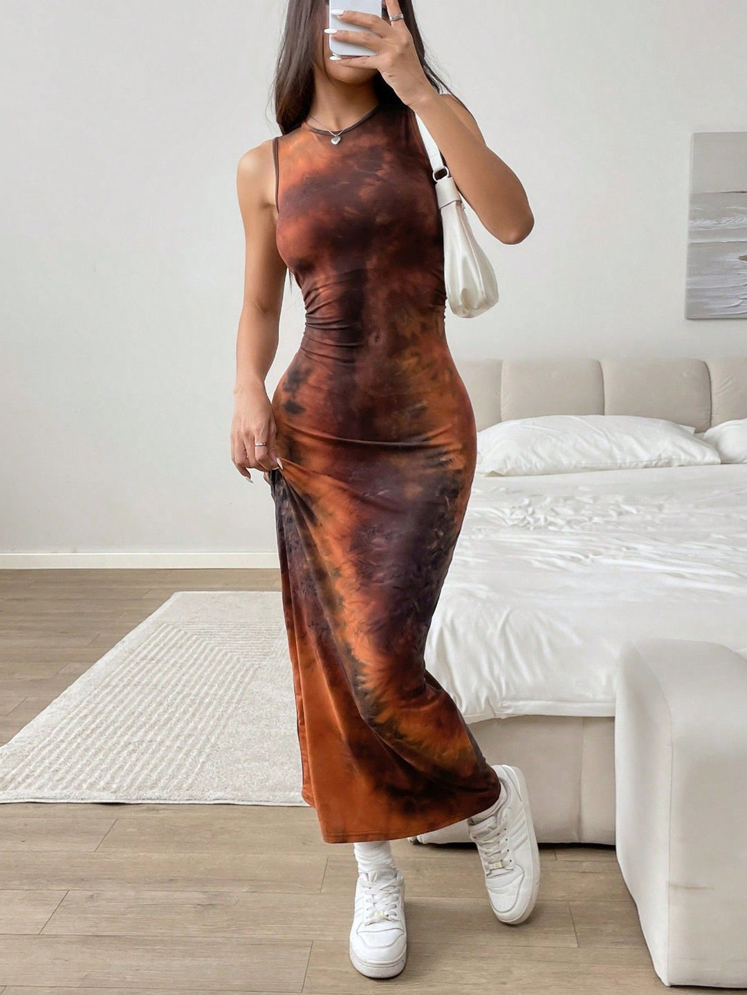 Maxi dress for women with refined batik pattern and fitted cut Lune London
