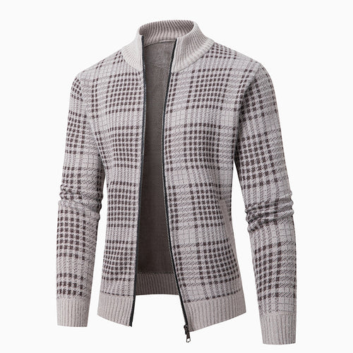 Elegant knit jacket for men with a modern check pattern and a high collar Lune London