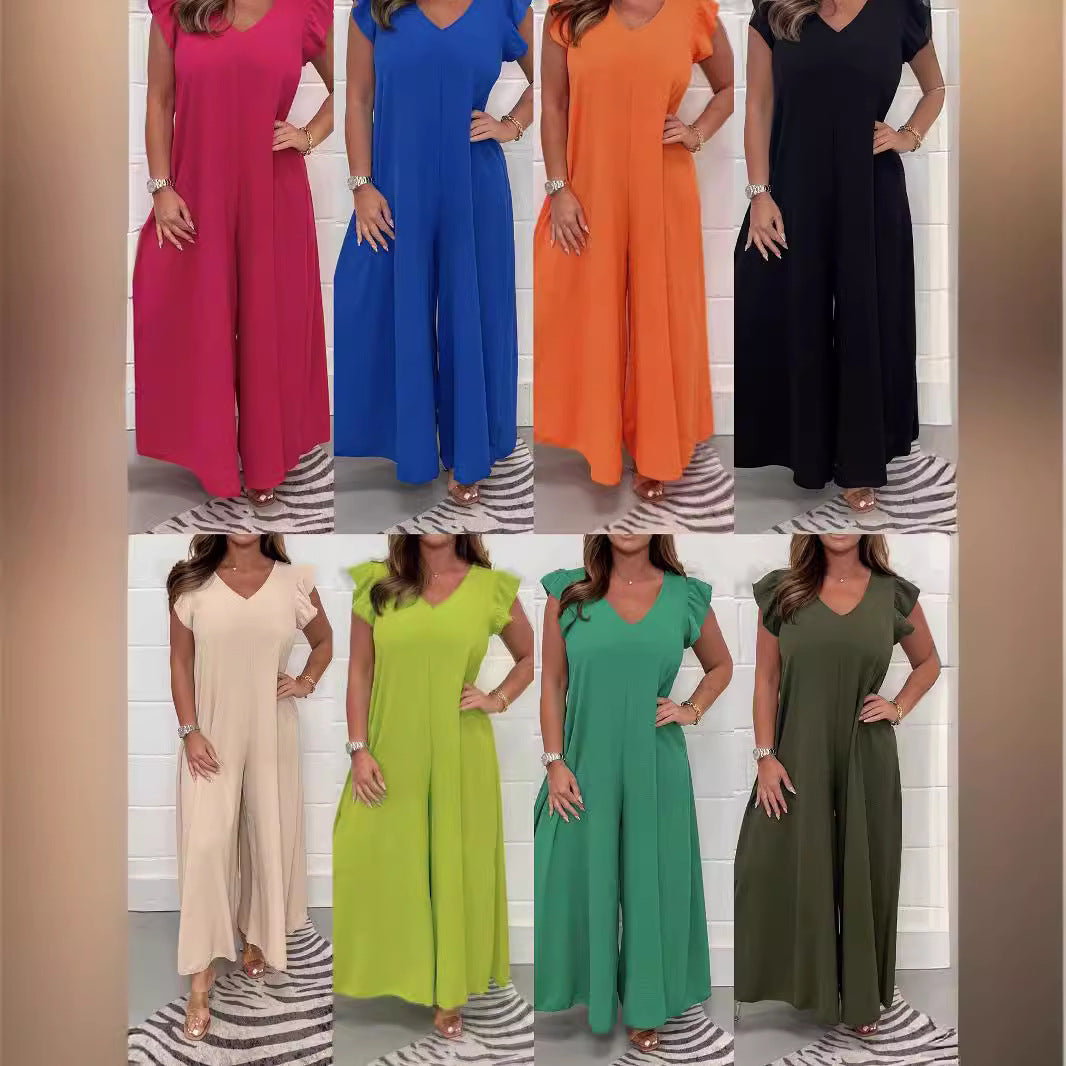 Ladies loose fitting jumpsuit with V-neck Lune London