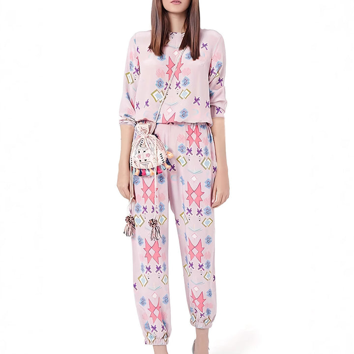 Ladies' lounge set with colorful geometric patterns and an elastic waist Lune London