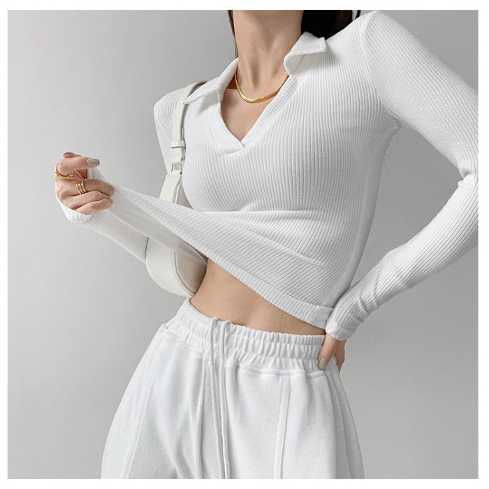 Women's Long Sleeve Top with V-Neck and Ribbed Texture Chic & Stil