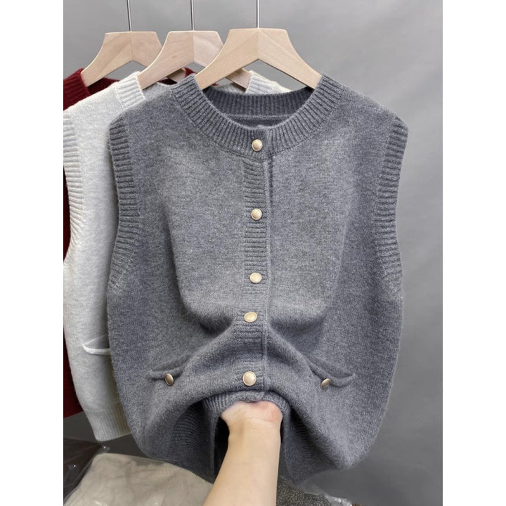 Knitted vest for women with button details and side pockets Lune London