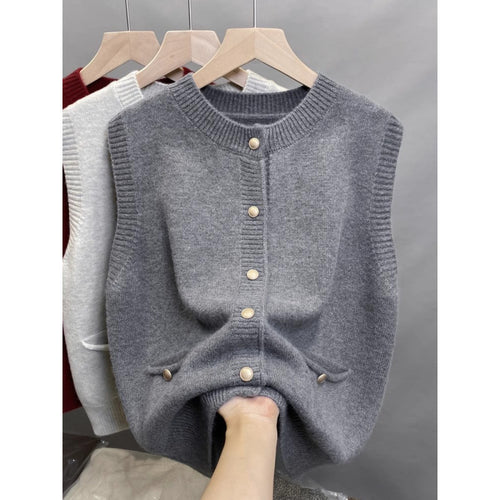 Knitted vest for women with button details and side pockets Lune London