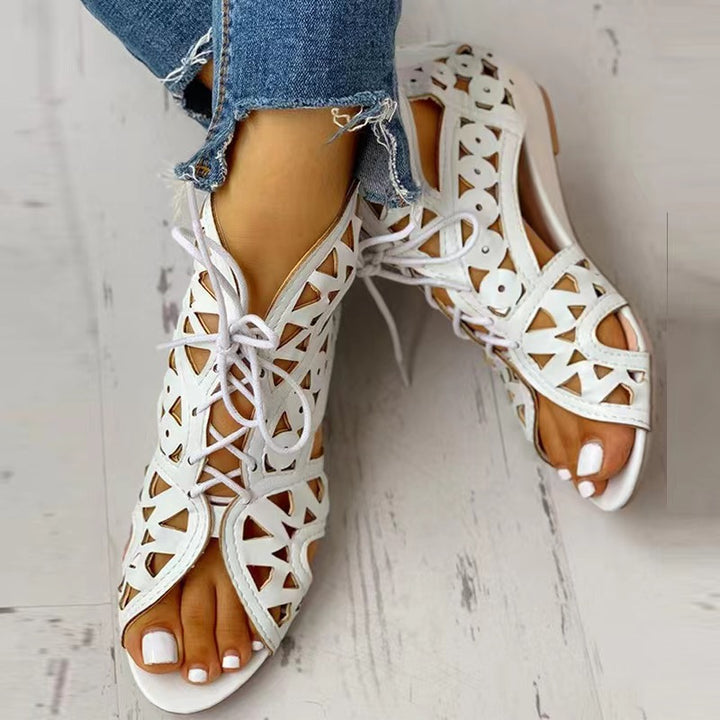 Faux leather sandals for women with cut-out design and laces Lune London