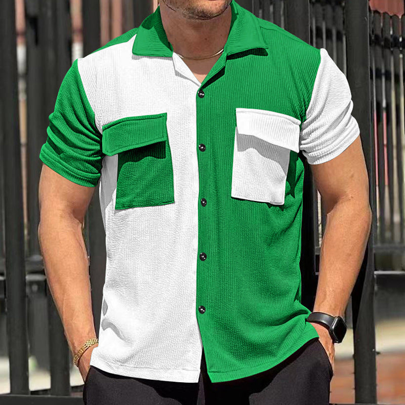 Trendy short-sleeved shirt for men with textured design and two practical chest pockets Lune London