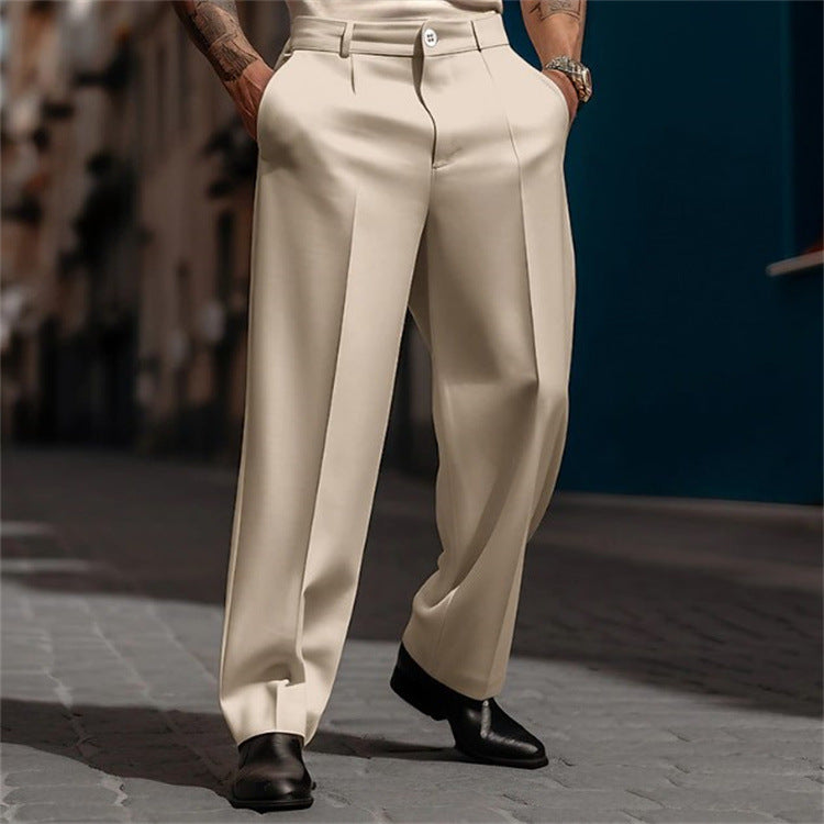 Men's Classic Suit Trousers with High Waistband and Wide Legs Lune London