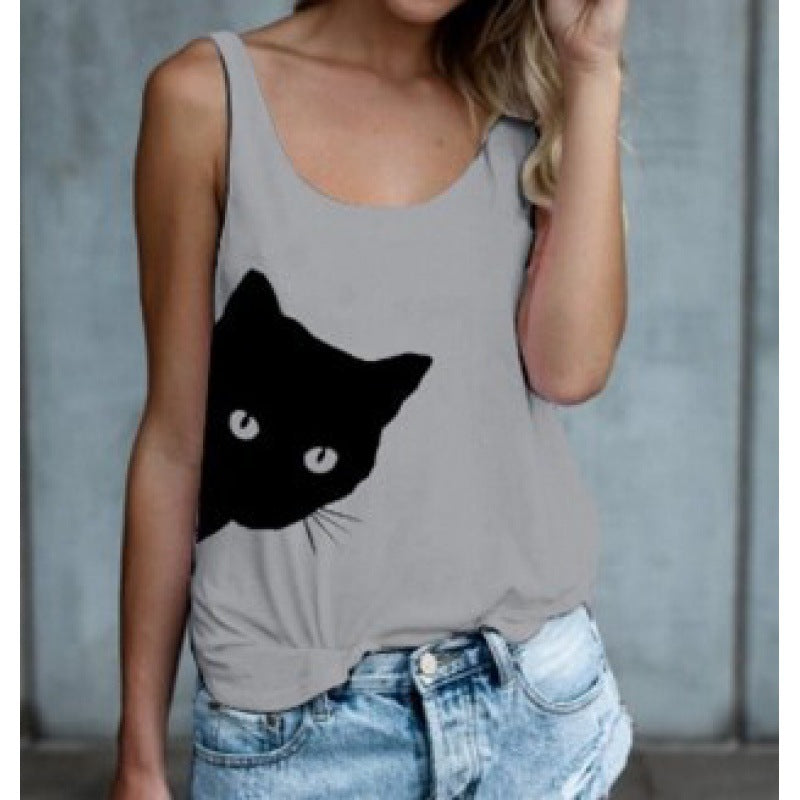 Débardeur pour femmes avec motif créatif de chat et coupe décontractée Chic & Stil