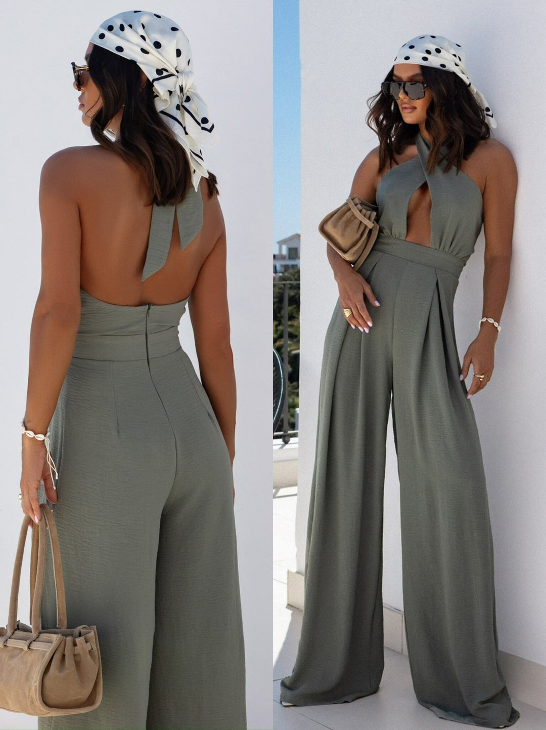 Cut-out back jumpsuit with wide legs Lune London