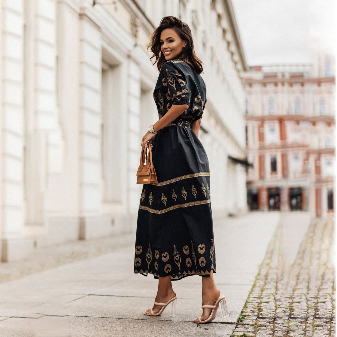 Elegant Woman Printed Shirt Dress Lune London