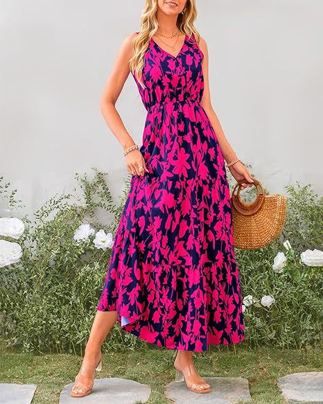 Maxi dress for women with floral appliques and narrow straps Lune London