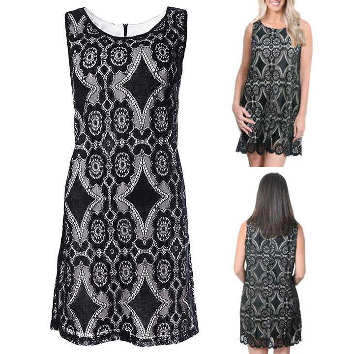 Lace dress for women with floral patterns and keyhole neckline Lune London