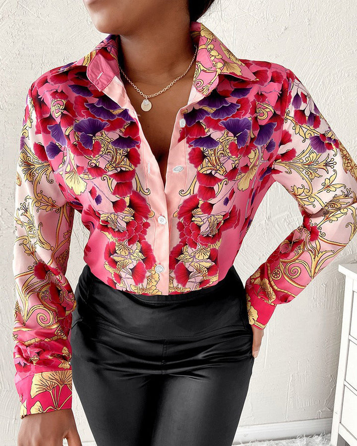Women's blouse with elegant print, trendy collar and fitted cut Lune London