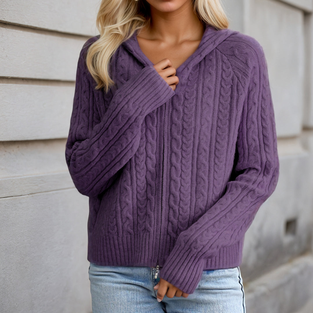 Cardigan for women with hood and detailed twisted knit structure Lune London