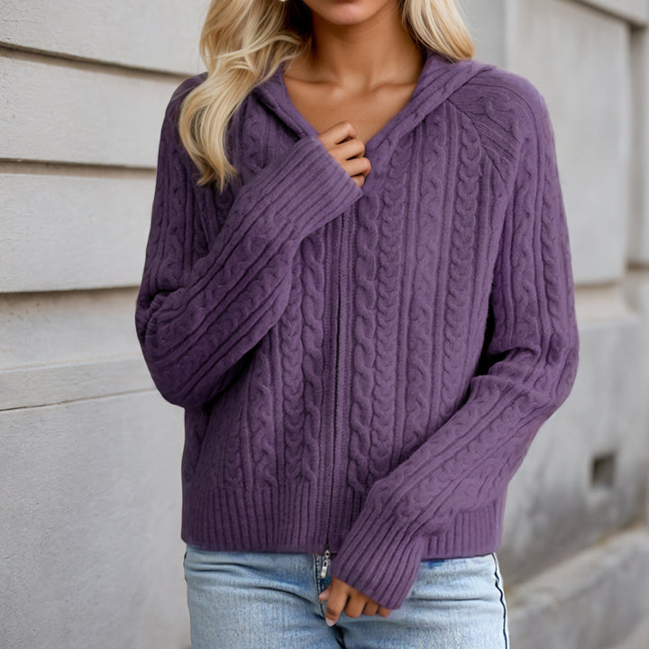 Cardigan for women with hood and detailed twisted knit structure Lune London