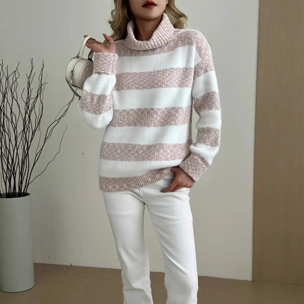 Pull féminin douillet avec col haut et design rayé Chic & Stil