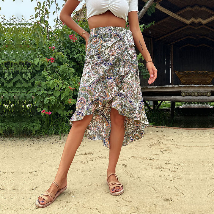 High-Low Lune London Floral Wrap Skirt with Ruffle for Women