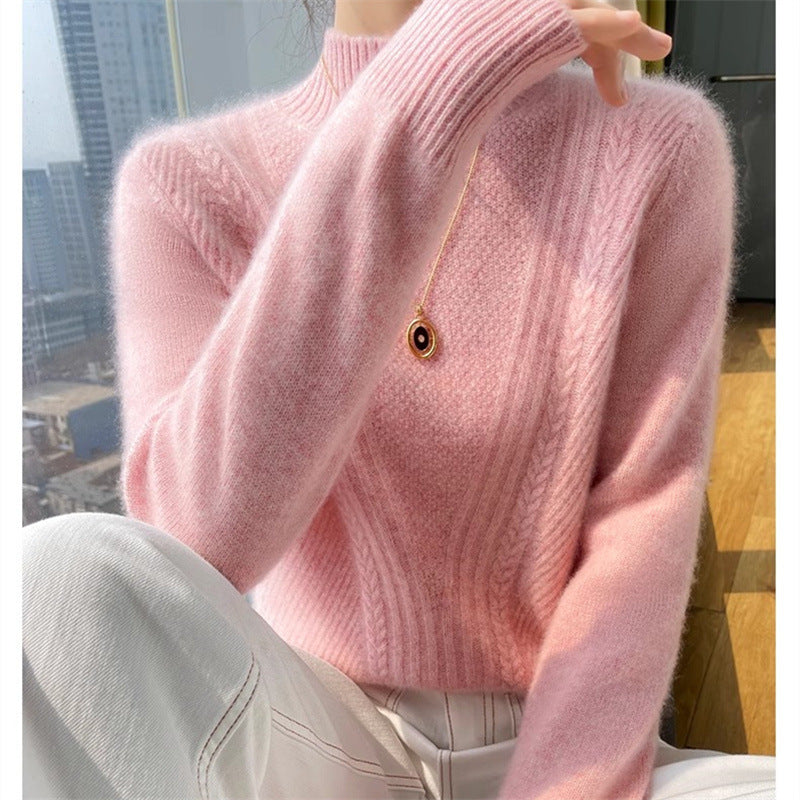 Knit sweater for women with high collar and cable pattern Lune London